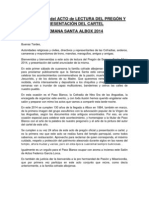 Protocolo Del Acto de Presentacion Del Pregon y Presentacion Del Cartel de Semana Santa Albox 2014