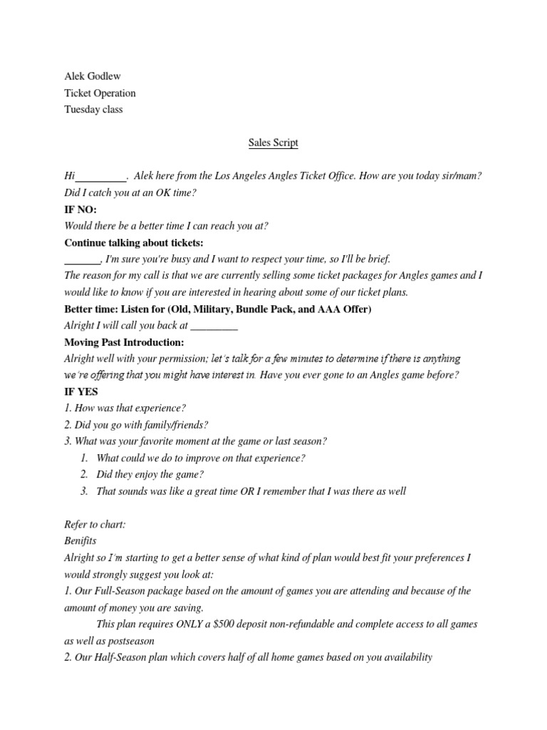 Sales Script | PDF | Leisure | Sports