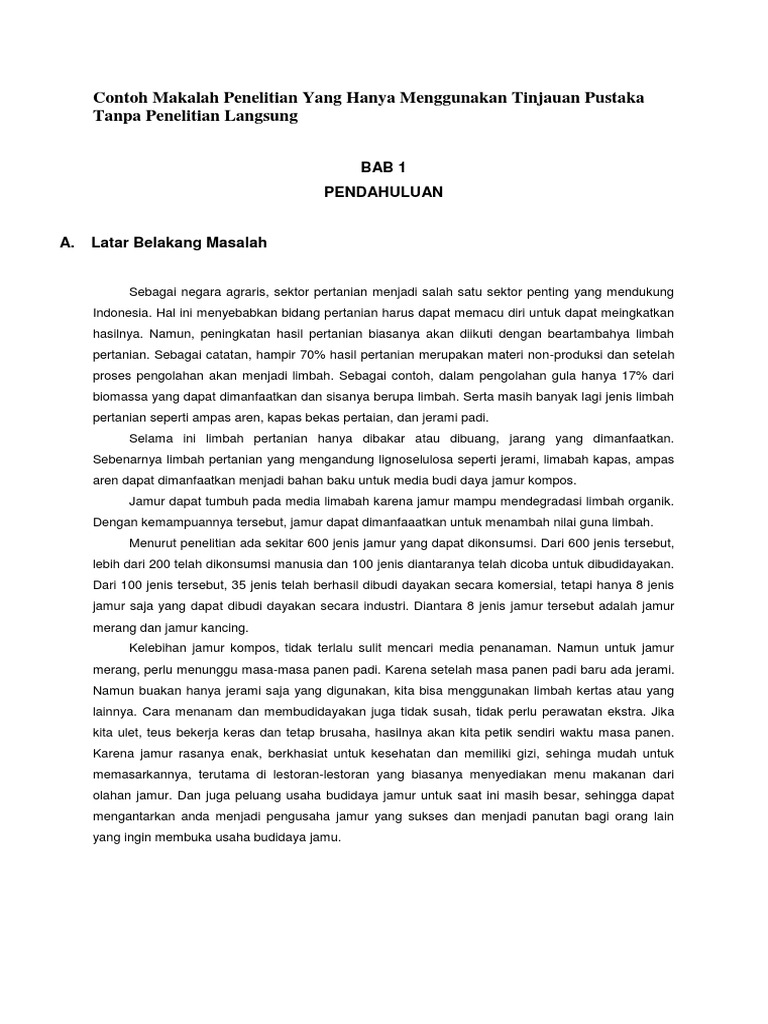 Contoh Makalah Penelitian Yang Hanya Menggunakan Tinjauan Pustaka Tanpa Penelitian Langsung