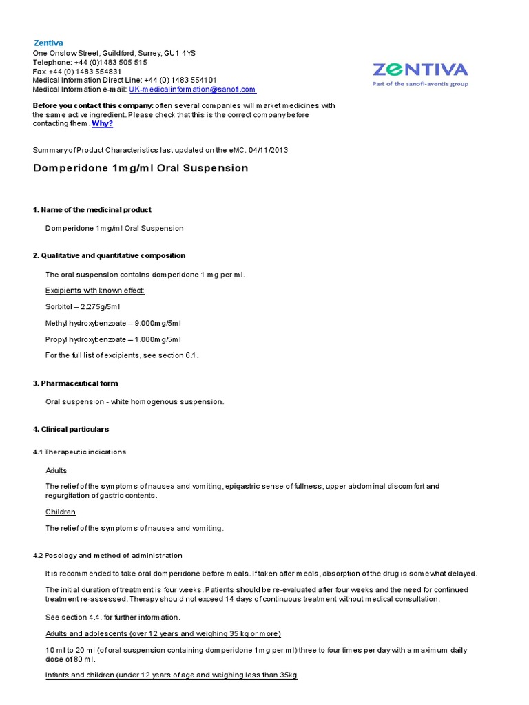Domperidone 1mg - ML Oral Suspension - (eMC) - Print Friendly | PDF ...