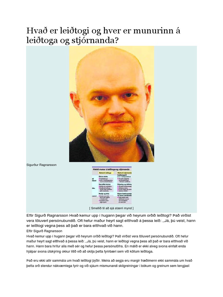 Hvað Er Leiðtogi Og Hver Er Munurinn Á Leiðtoga Og Stjórnanda | PDF