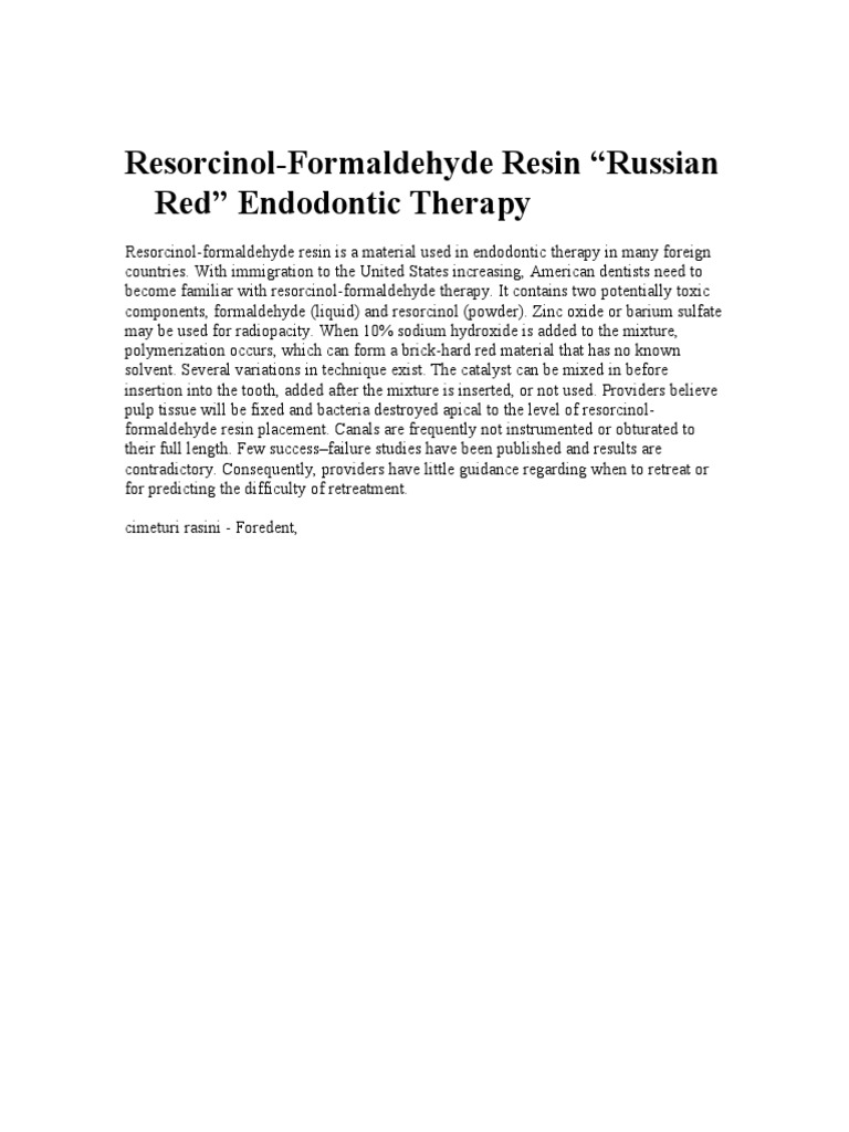 ResorcinolFormaldehyde Resin "Russian Red" Endodontic Therapy PDF