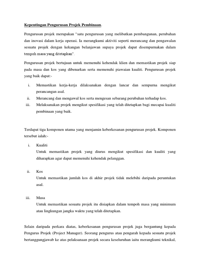 Kepentingan Pengurusan Projek Pembinaan Pdf