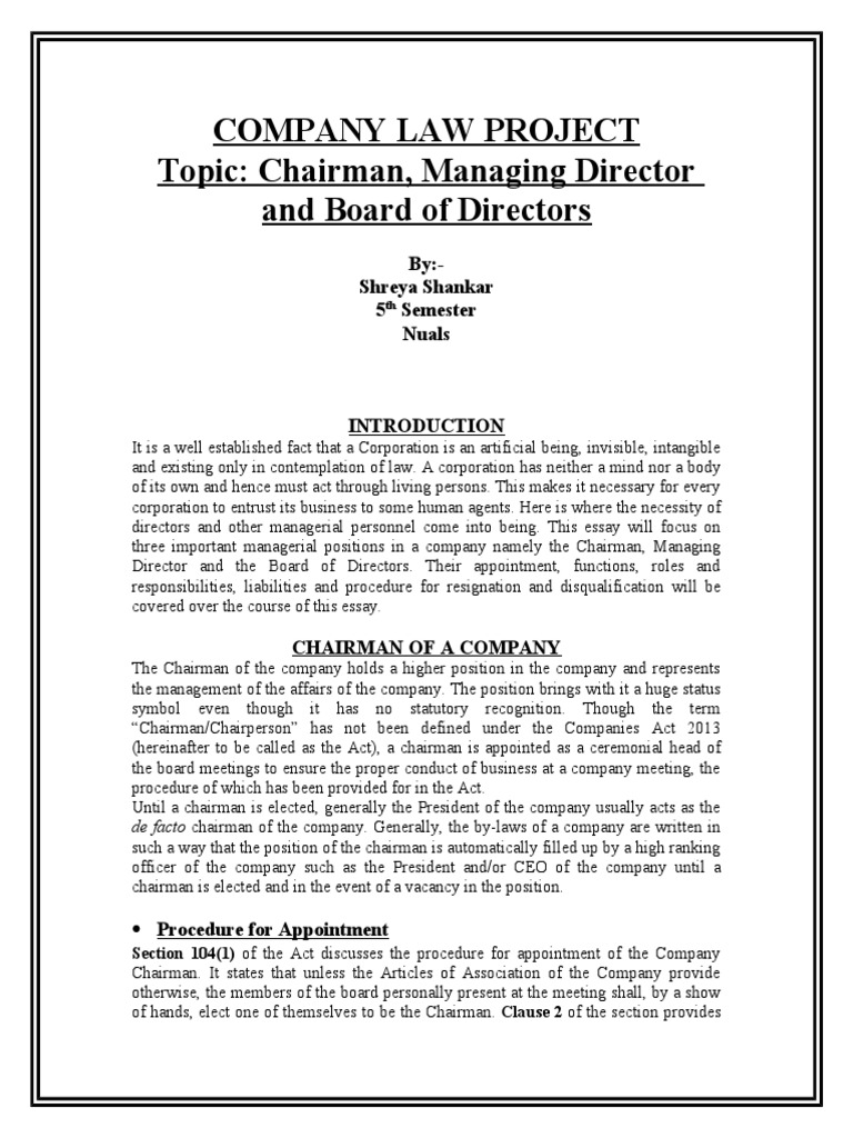 Chairman vs Managing Director Roles | PDF | Board Of Directors | Law Of ...