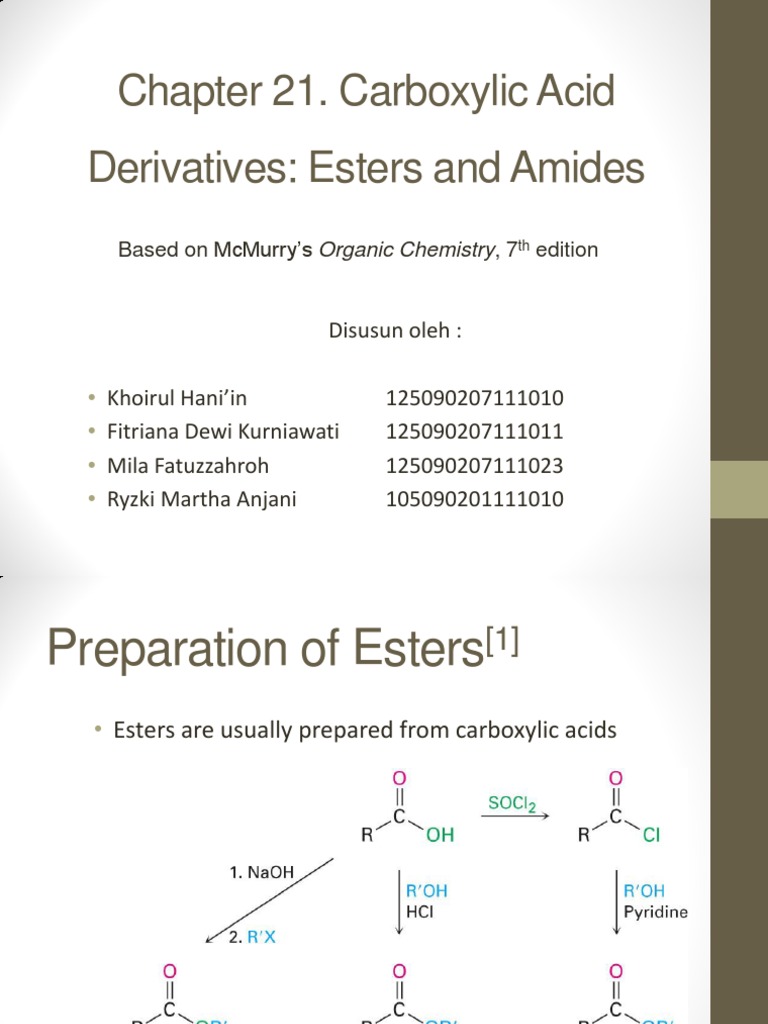 Chapter 21. Carboxylic Acid Derivatives: Esters and Amides | PDF ...