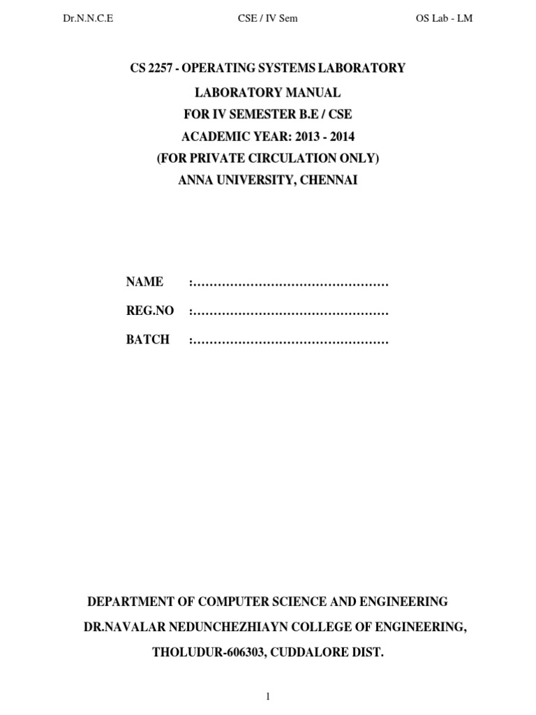 OS Lab Manual: CSE IV Sem Dr.N.N.C.E | PDF