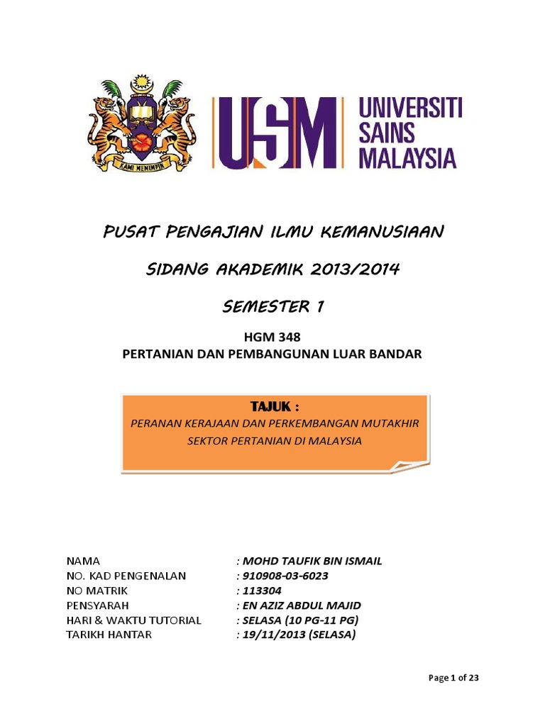 Peranan Kerajaan Dan Perkembangan Mutakhir Sektor Pertanian Di Malaysia Pdf