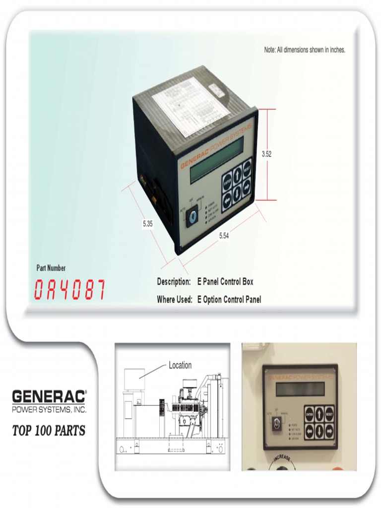 Top 100 Parts: Description: Where Used: E Panel Control Box E Option ...