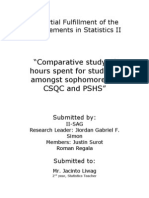 Comparative Study of Hours Spent For Studying Amongst Sophomores in CSQC and Pshs