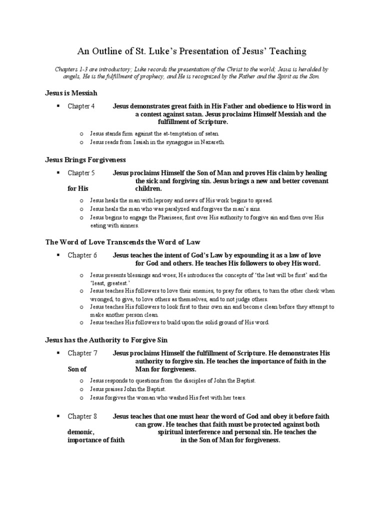 Outline of Luke's Gospel Teachings | PDF | Disciple (Christianity ...
