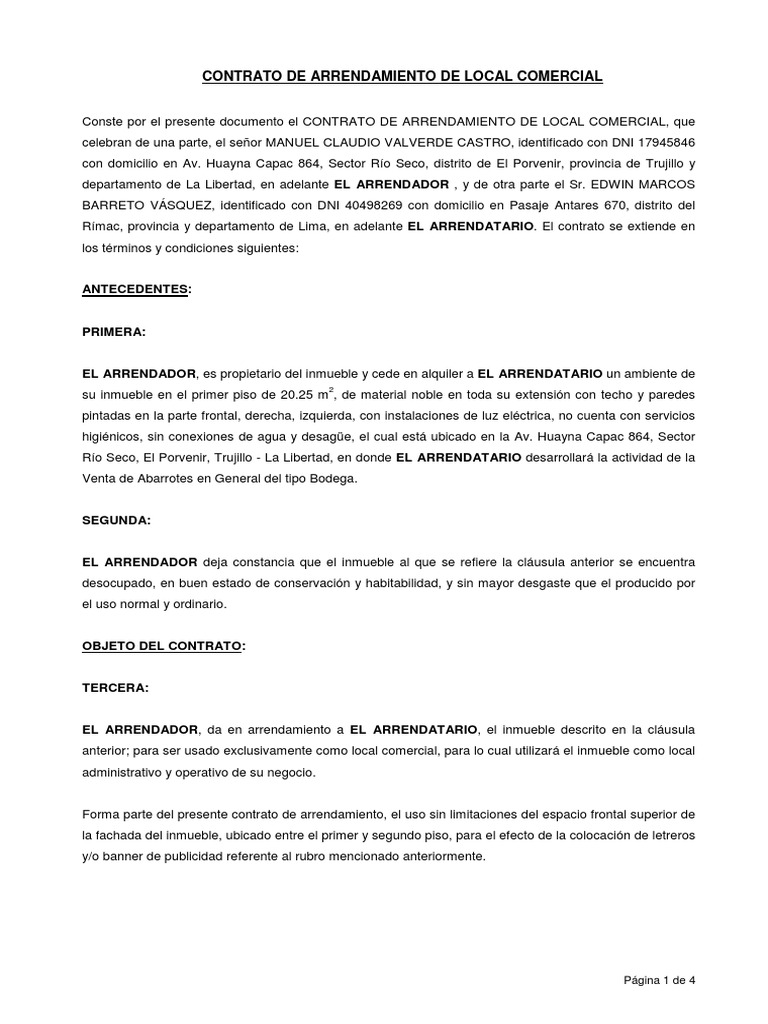 Contrato Alquiler Local Bodega Alquiler Pagos