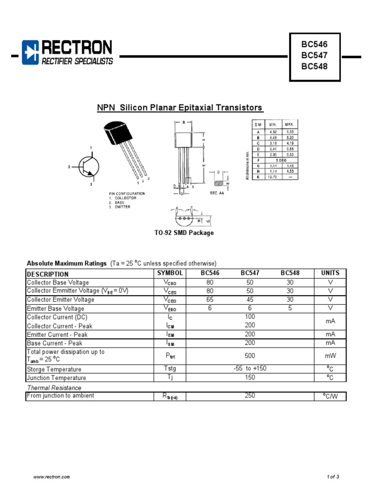 BC546 BC547 BC548 PDF PDF Bipolar Junction Transistor Electrical Engineering