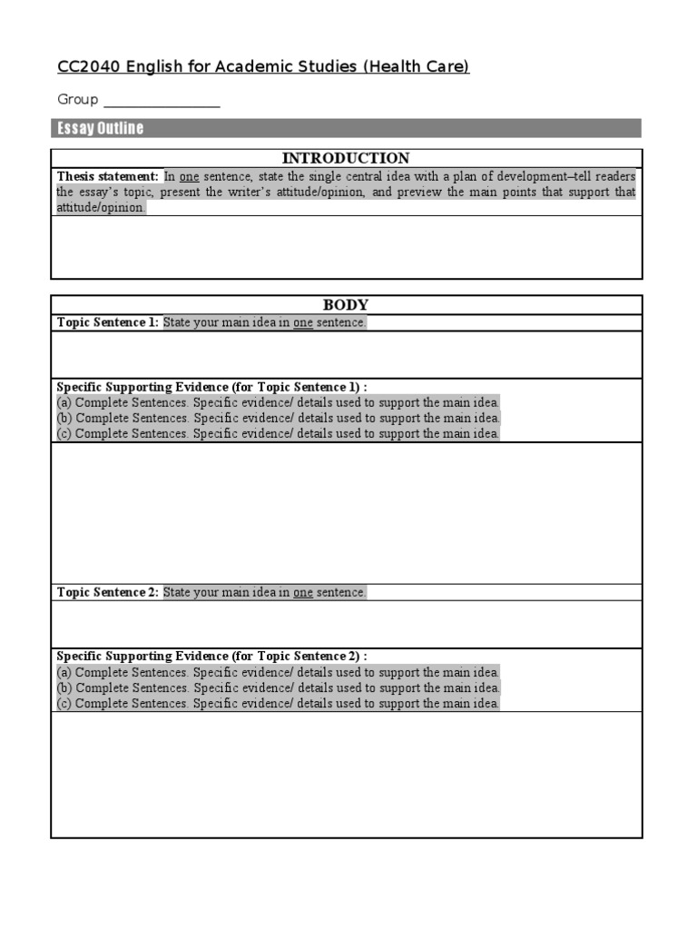 Template For Essay Outline | PDF | Essays