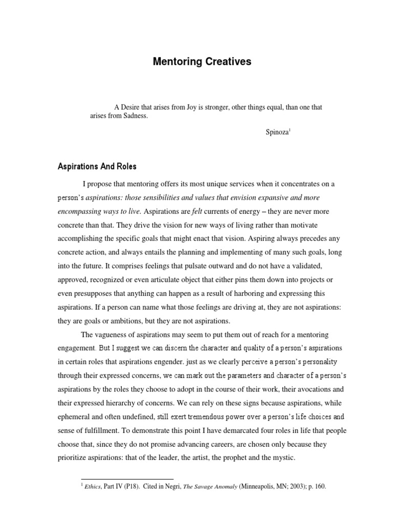 Mentoring for Aspiring Creatives | PDF | Mentorship | Goal