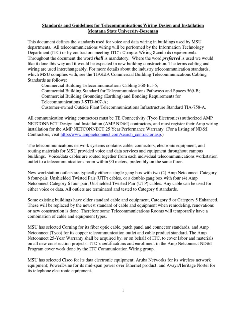 MSU Telecommunications Wiring Standards | PDF | Electrical Wiring ...