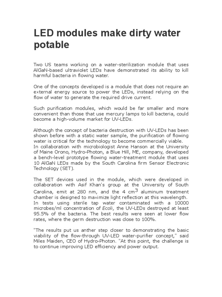 UV-LEDs Purify Flowing Water Efficiently | PDF | Light Emitting Diode ...