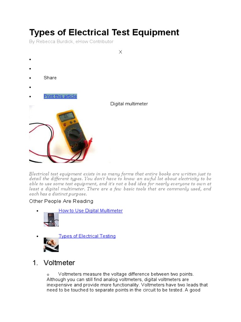 Types of Electrical Test Equipment PDF