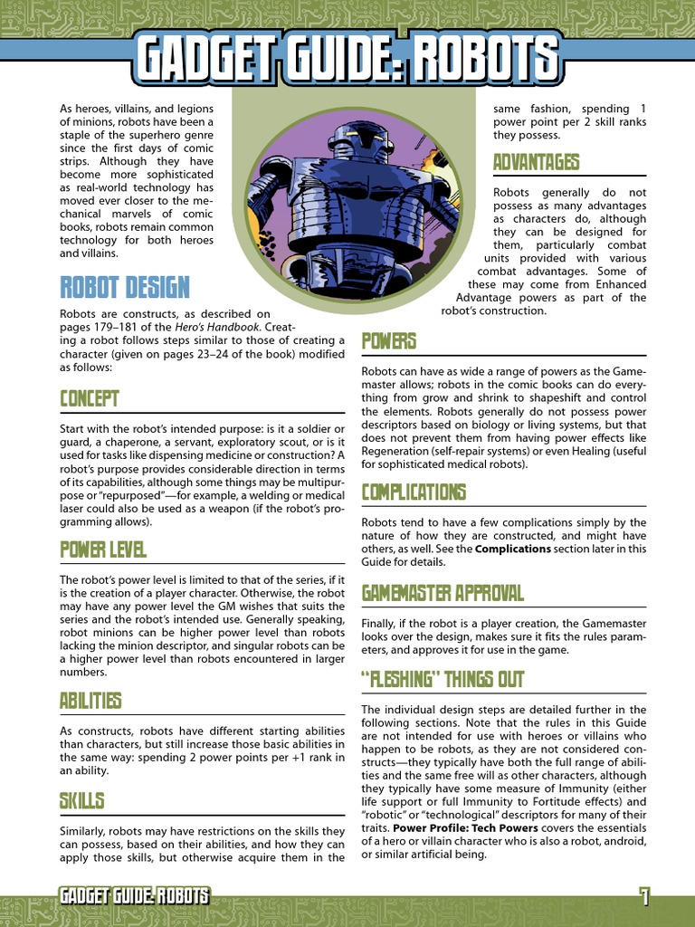 M&M 3e - Gadget Guide 01 - Robots | PDF | Robot | Robotics