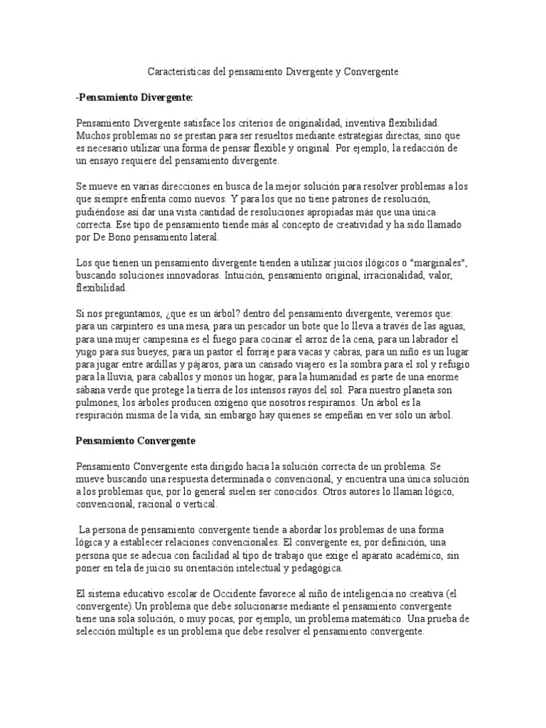 Características del pensamiento Divergente y Convergente