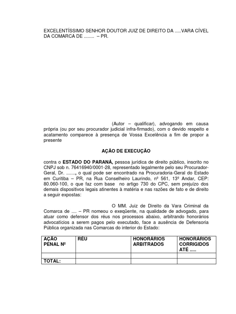 Modelo Execucao Honorarios Dativo11 | Sentença (Lei) | Julgamentos
