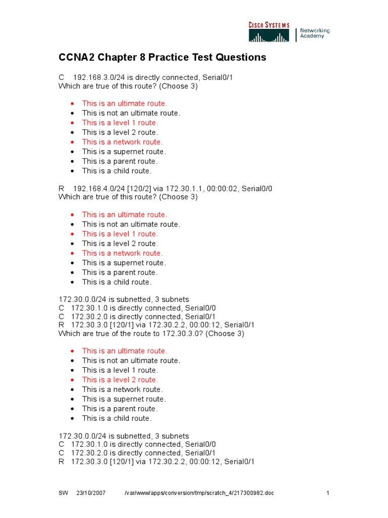 CCNA2 Chap8 Practice Test Questions | PDF | Router (Computing ...