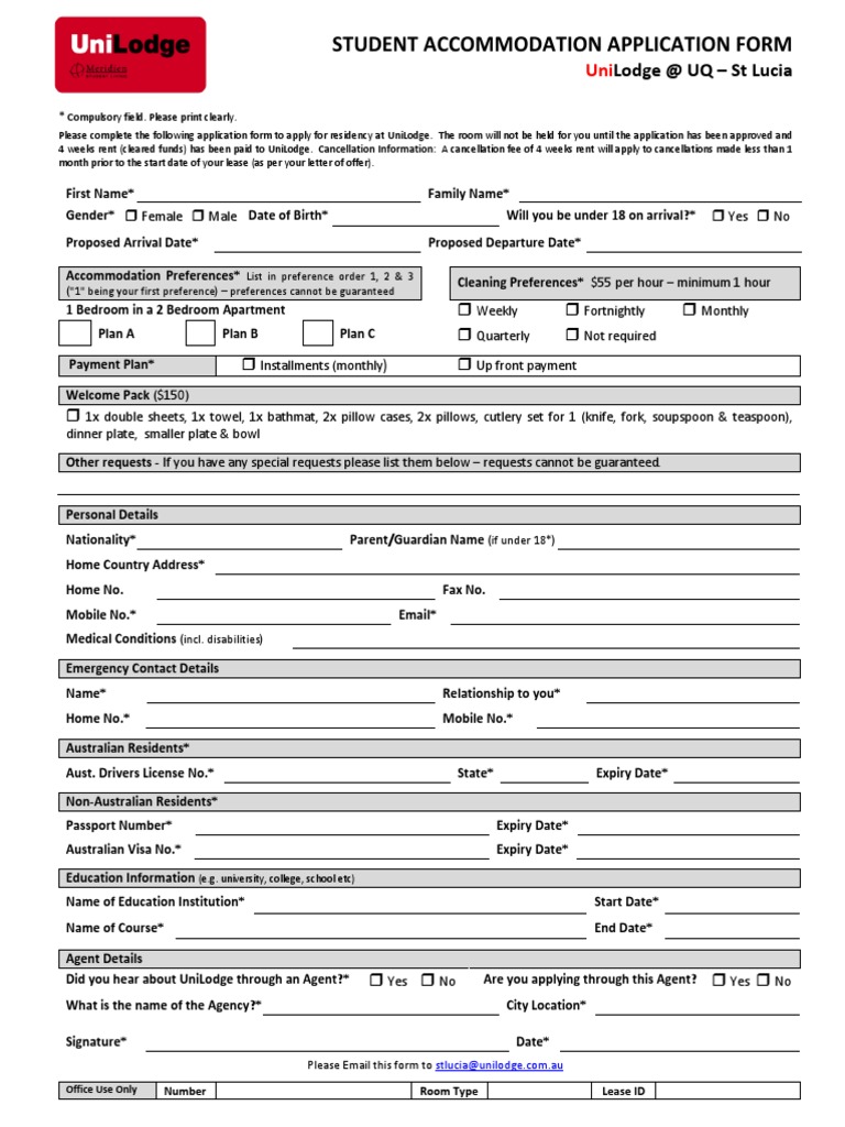 Student Housing Application Form | PDF
