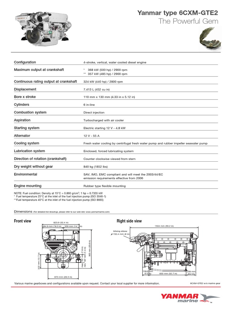 Yanmar Engine type 6CXMGTE2 Diesel Engine Engines