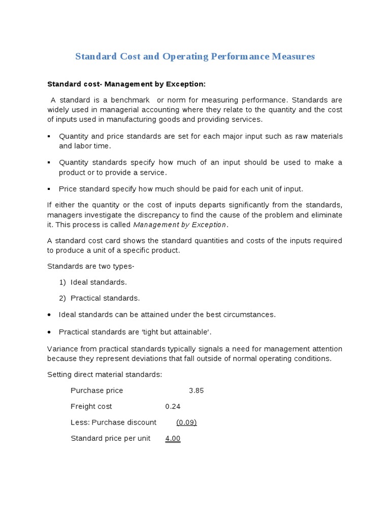 Standard Cost and Operating Performance Measures | PDF | Prices ...