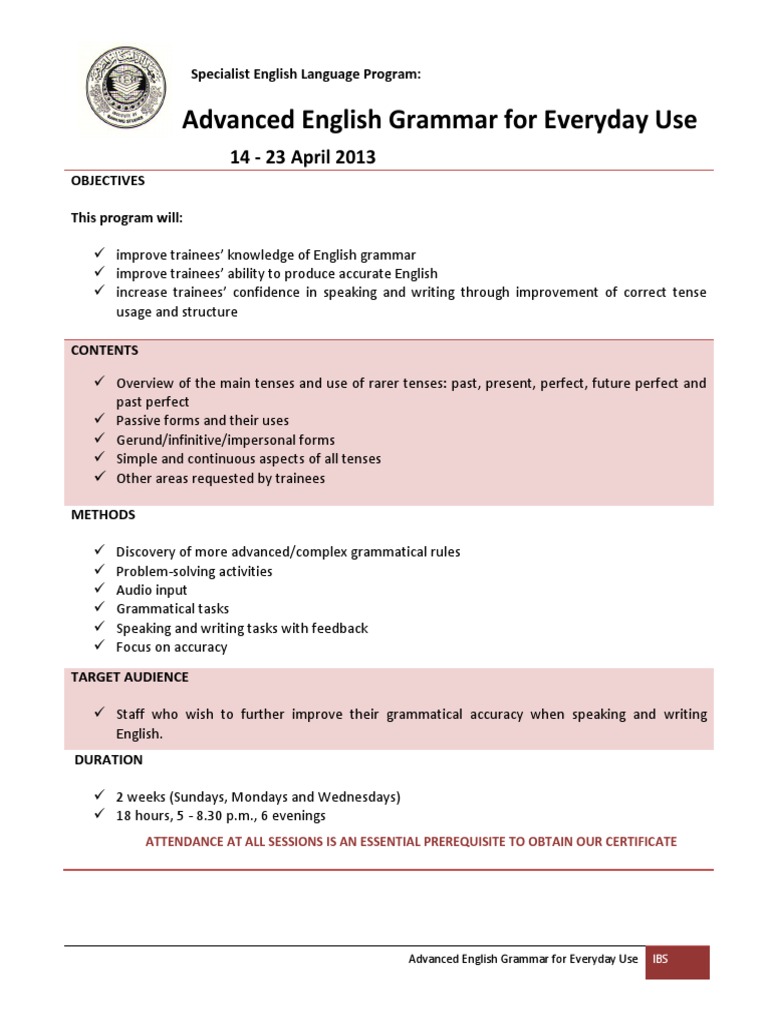 Advanced English Grammar Course | PDF | Career & Growth | Language Arts ...