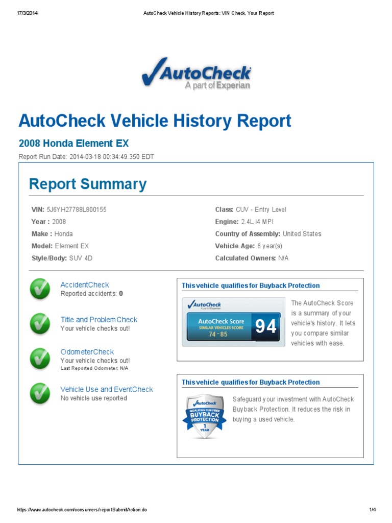 Autocheck Vehicle History Report | PDF | Traffic Collision | Automobiles