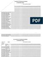 IES College Tech Bhopal Attendance Sheet Jan-Jun 2014