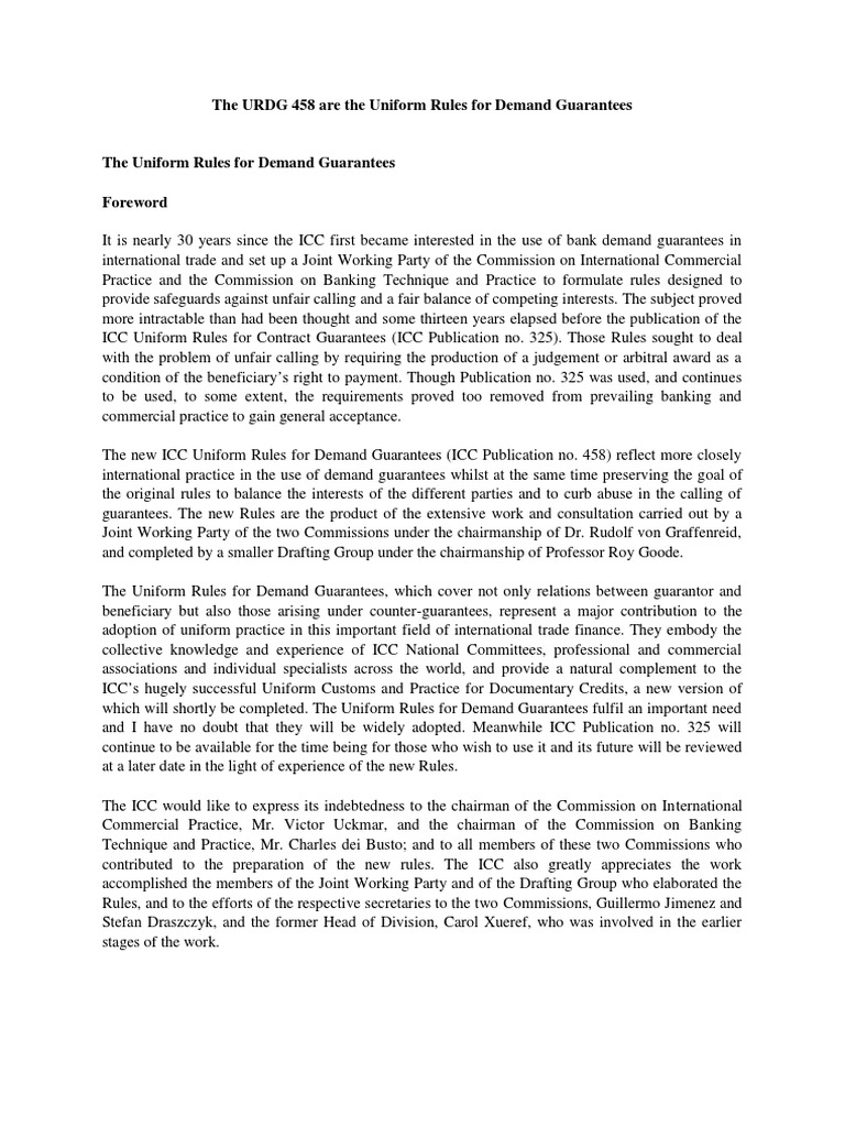 URDG 458 | Guarantee | Bonds (Finance)