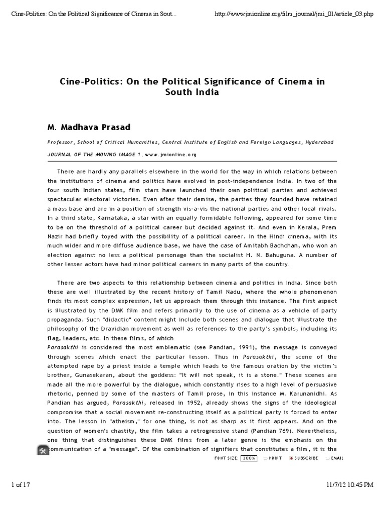 CinePolitics 0n The Political Significance of South Indian Cinema(00)