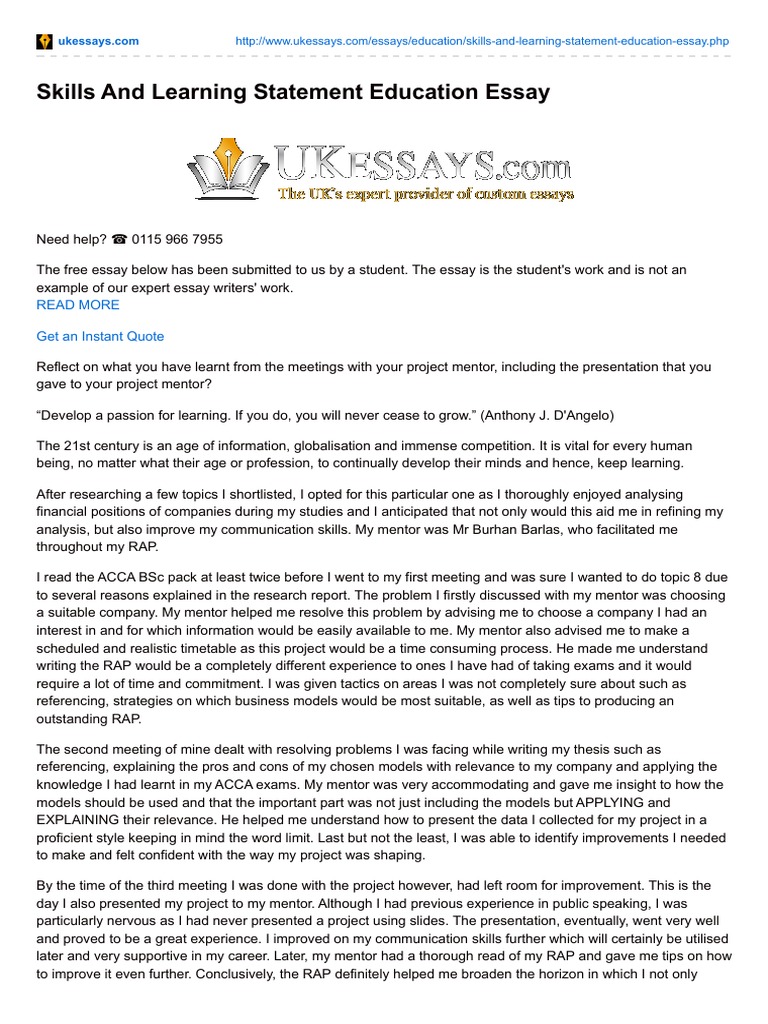 Skills and Learning Statement Essay | PDF | Mentorship | Test (Assessment)