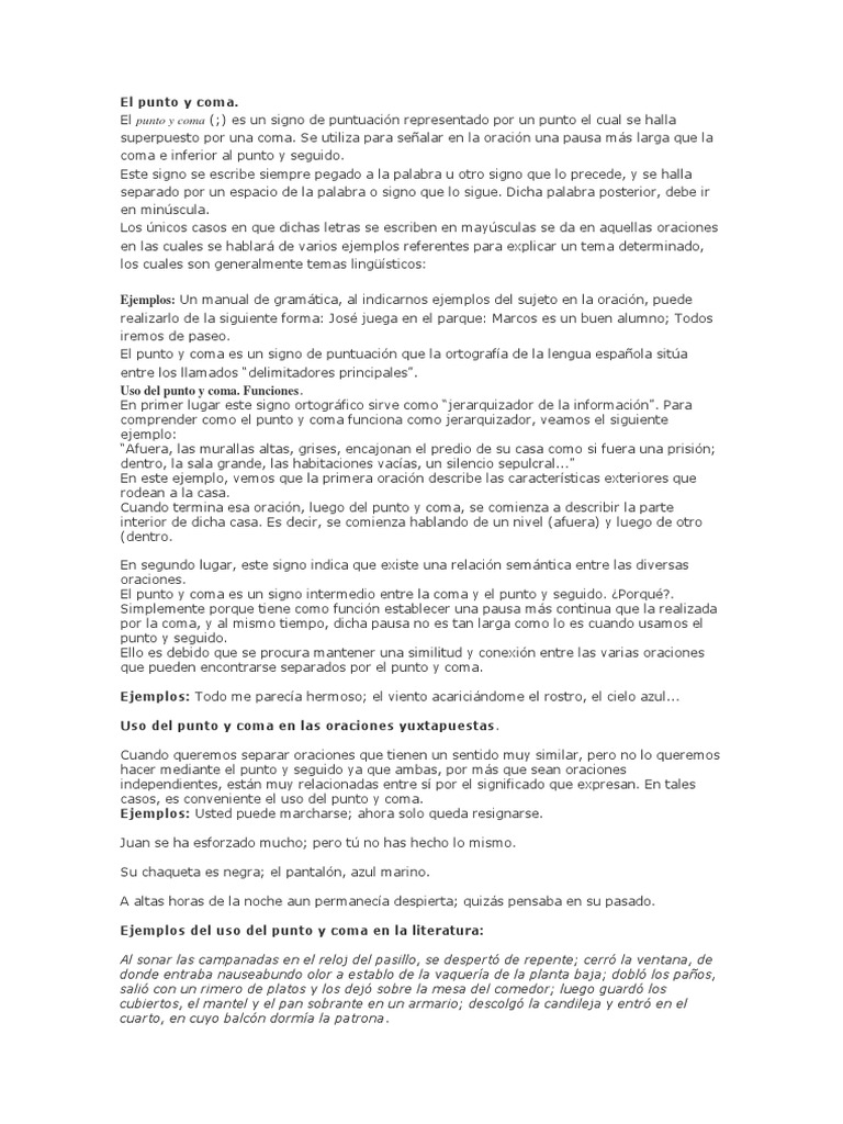 Uso del Punto y Coma en Español | PDF | Coma | Oración (Lingüística)