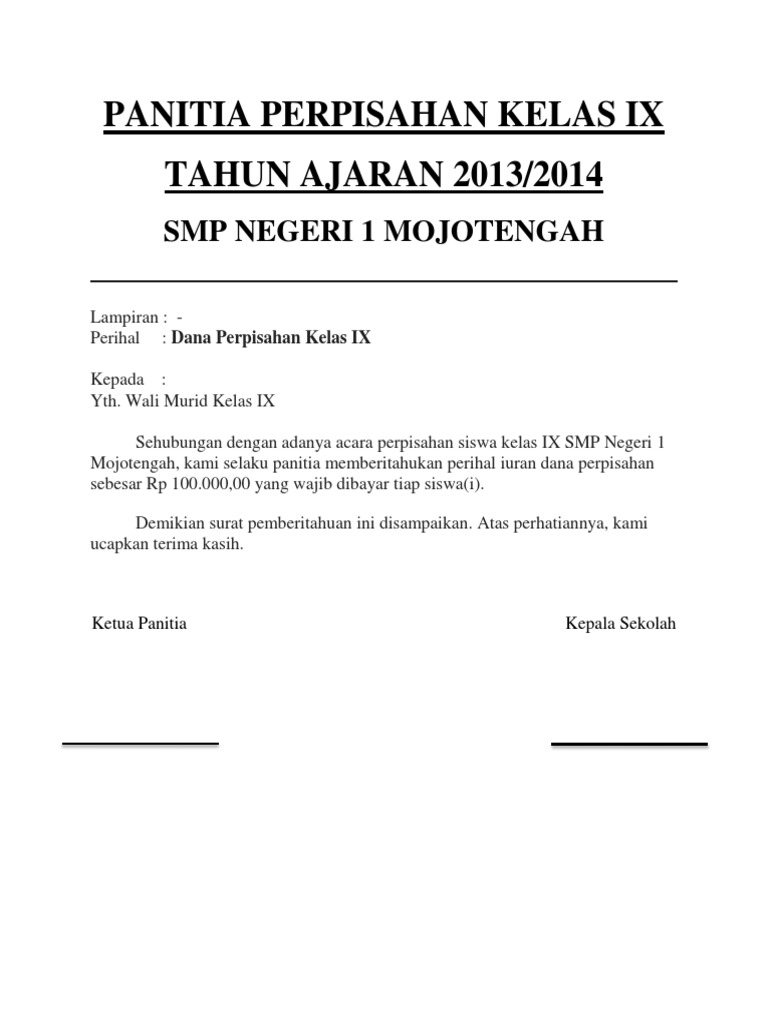 Undangan Pemberitahuan Dana Perpisahan Pdf