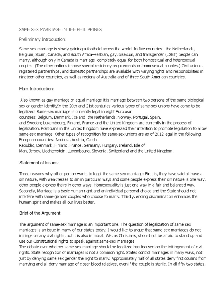 Same-Sex Marriage in the Philippines | PDF | Same Sex Marriage | Civil ...