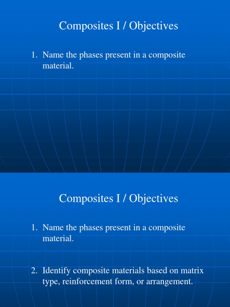 Composites I / Objectives 1. Name The Phases Present in A Composite