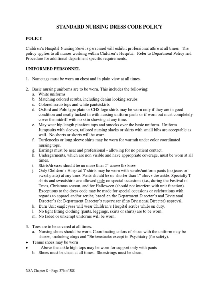 Nursing Dress Code Policy Overview | PDF | Trousers | Clothing