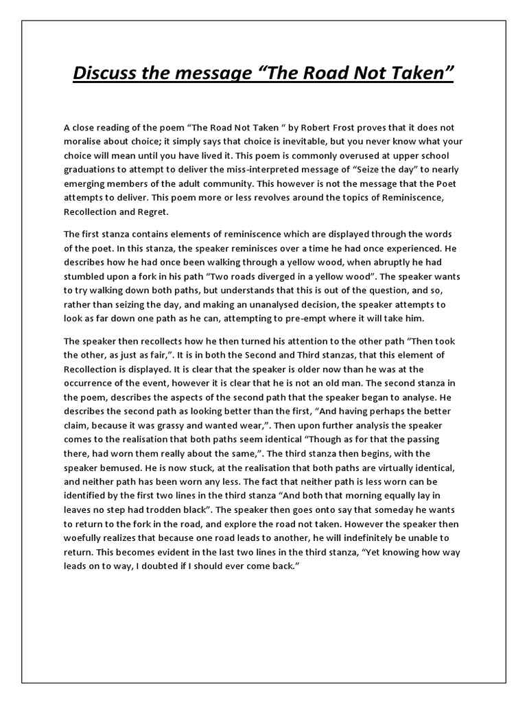 poetry essay about the road not taken