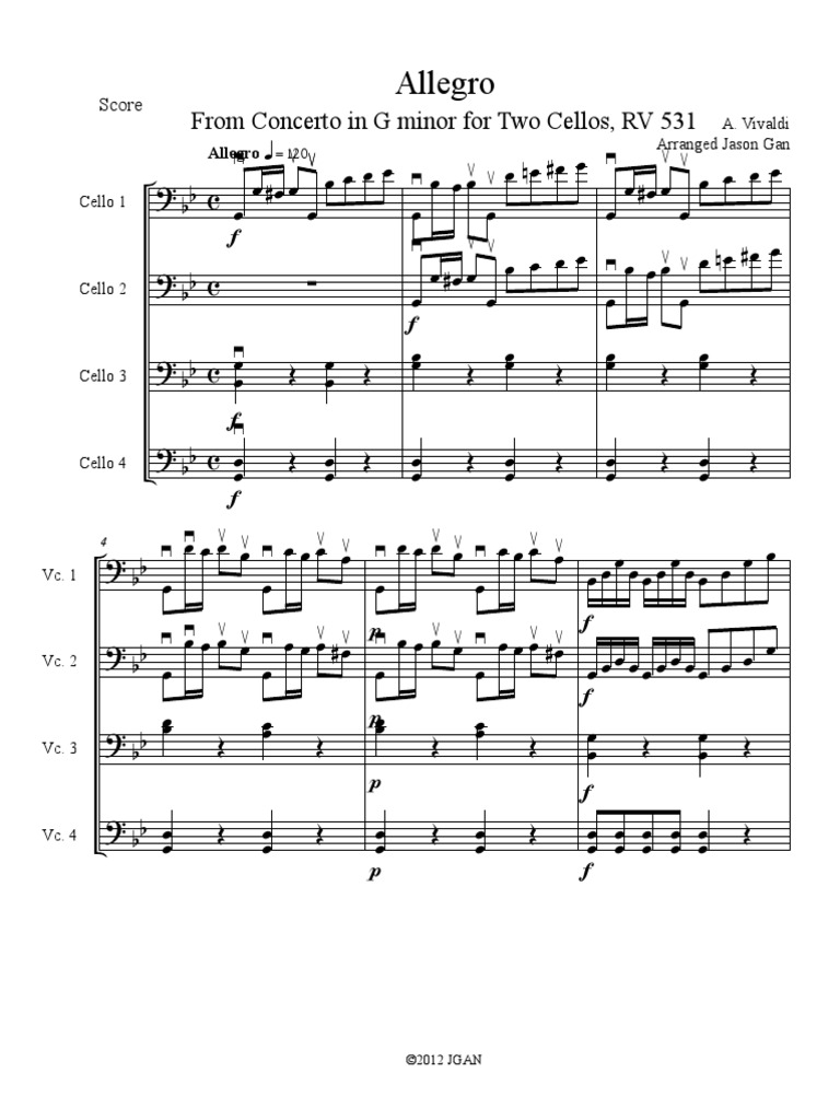 Vivaldi Double Cello Concerto Score Musique classique symphonique