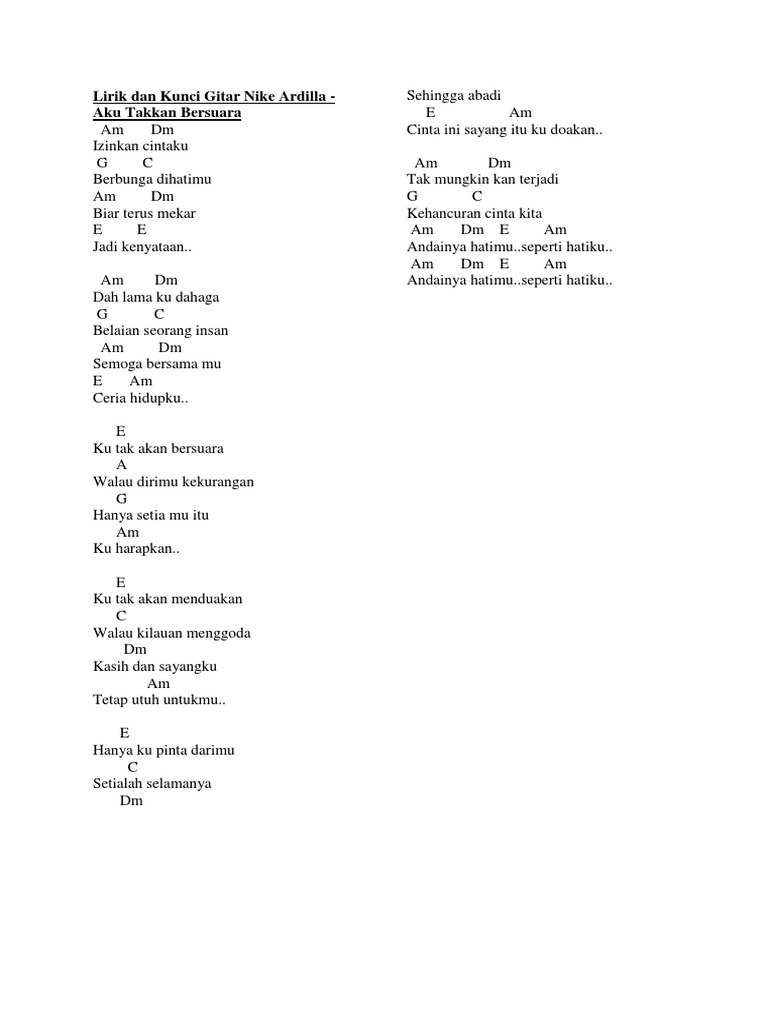Lirik Dan Kunci Gitar Nike Ardilla
