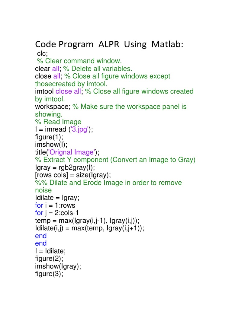 ALPR Code in Matlab: Image Processing | PDF | Signal Processing | Areas ...