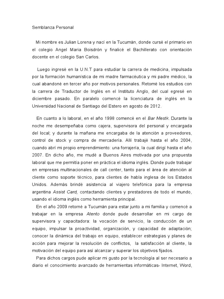 Semblanza Personal Ejemplo