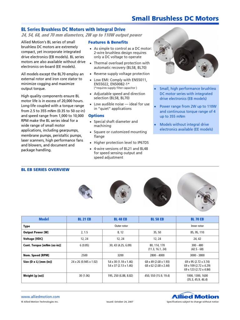 BL BLDC Motor Specifications R1 PDF Electric Motor Electrical