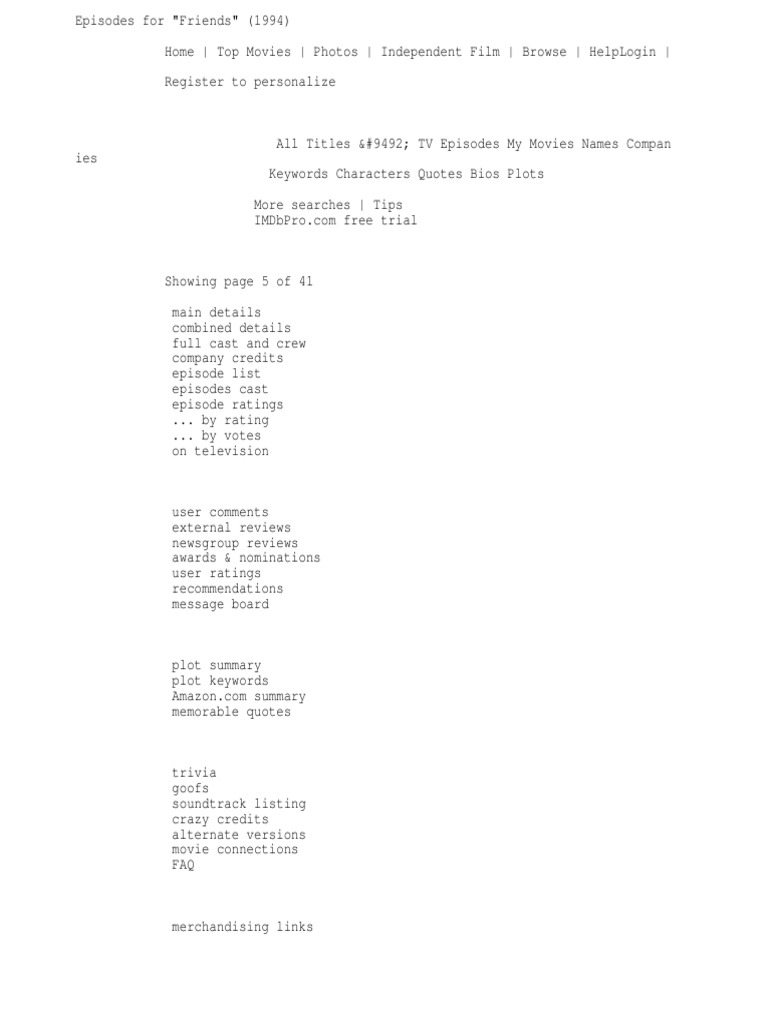 Episodes For Friends (1994) | PDF | Friends | Leisure