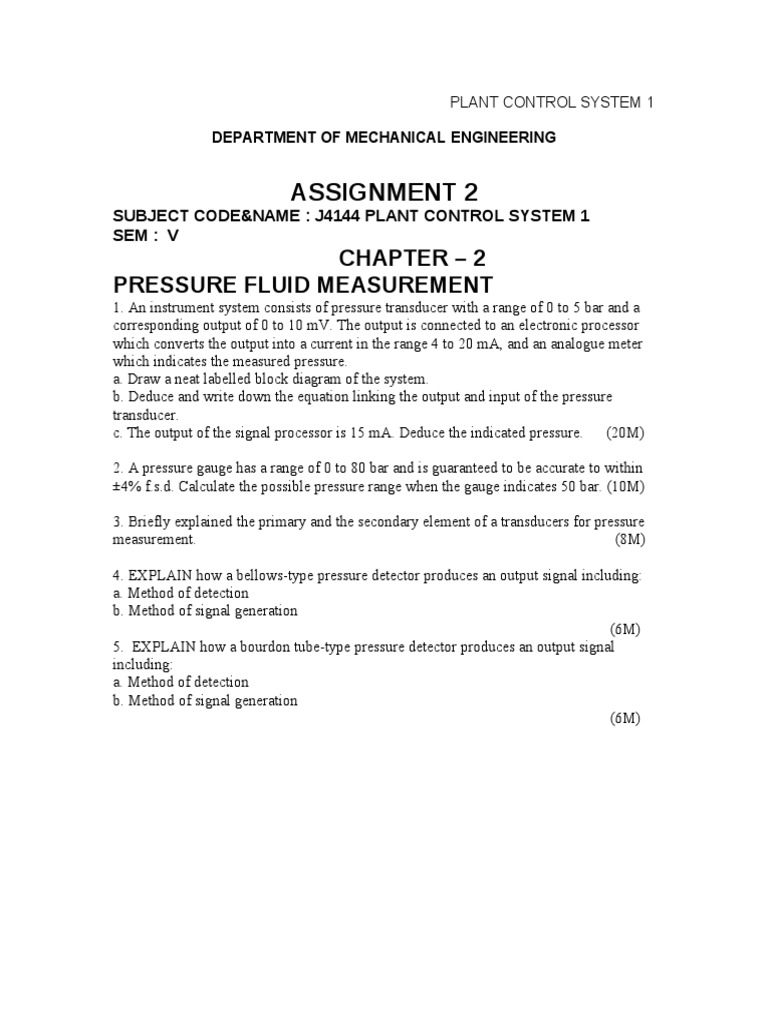 Pressure Measurement in Control Systems | PDF