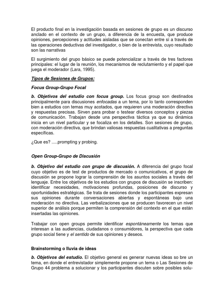 Tipos y Organización de Sesiones de Grupo | PDF | Grupo de enfoque ...
