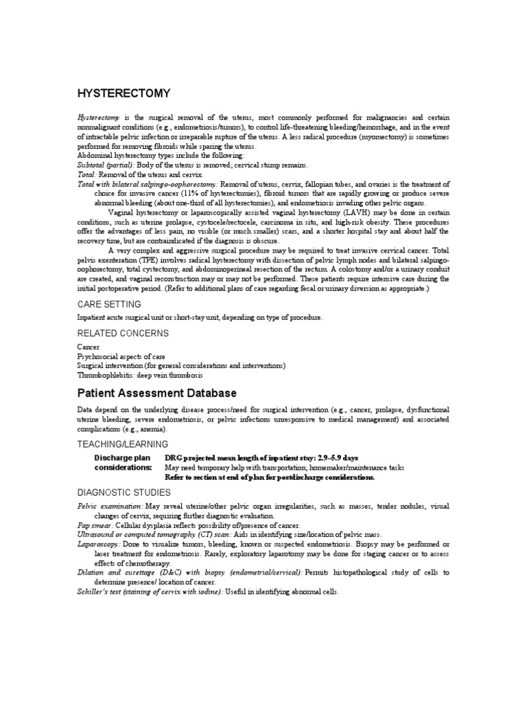 Hysterectomy Overview and Care Guidelines | PDF | Cervical Cancer ...