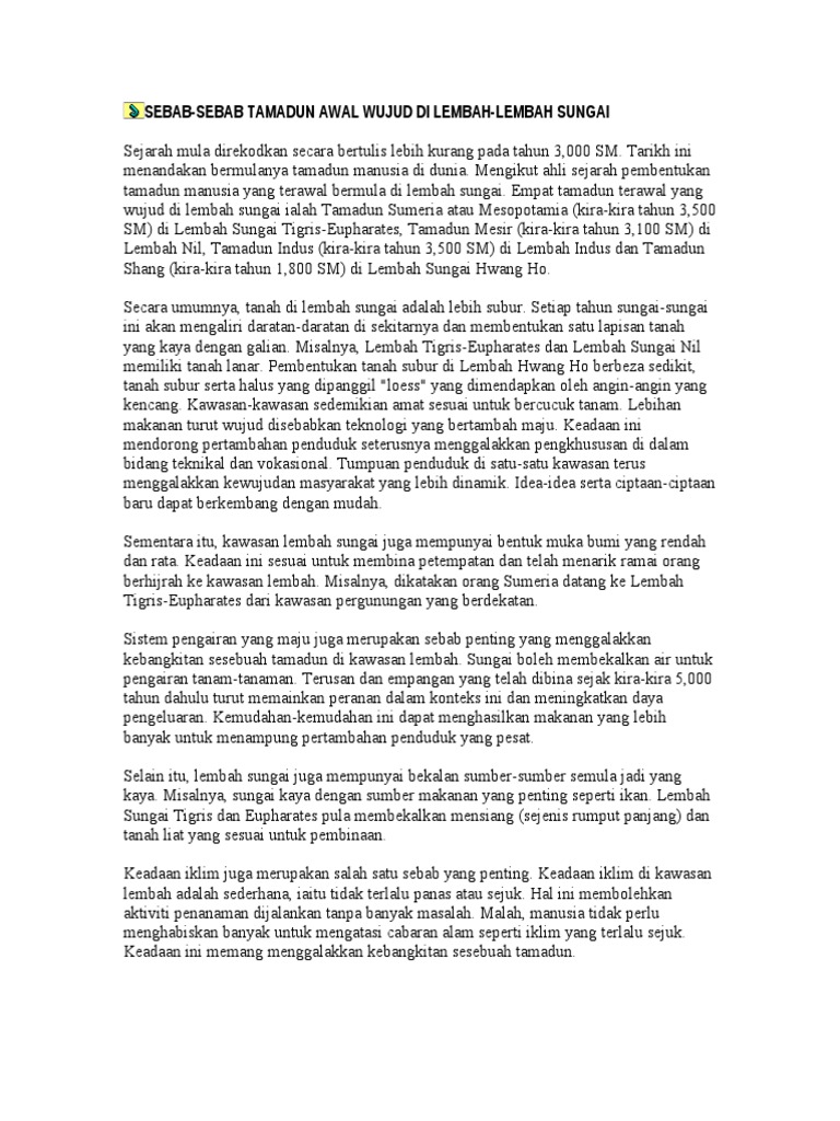 Contoh Karangan Tamadun Awal Manusia